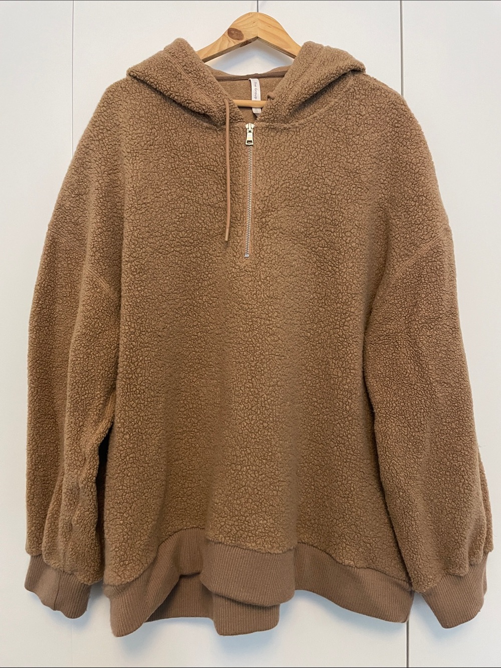 Aritzia Teddy Half-Zip Hoodie - Camel Brown